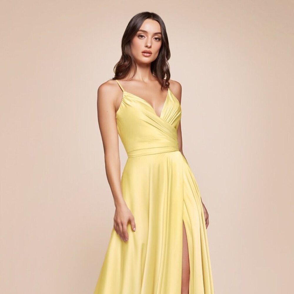 NEW V-NECKLINE A-LINE FASHIONABLE SATIN DRESS WITH ADJUSTABLE STRAPS CD 7485